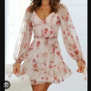 Lena Floral Mini  Cottage Core Babydoll Long Sleeve Dress Size Small{Bx3}